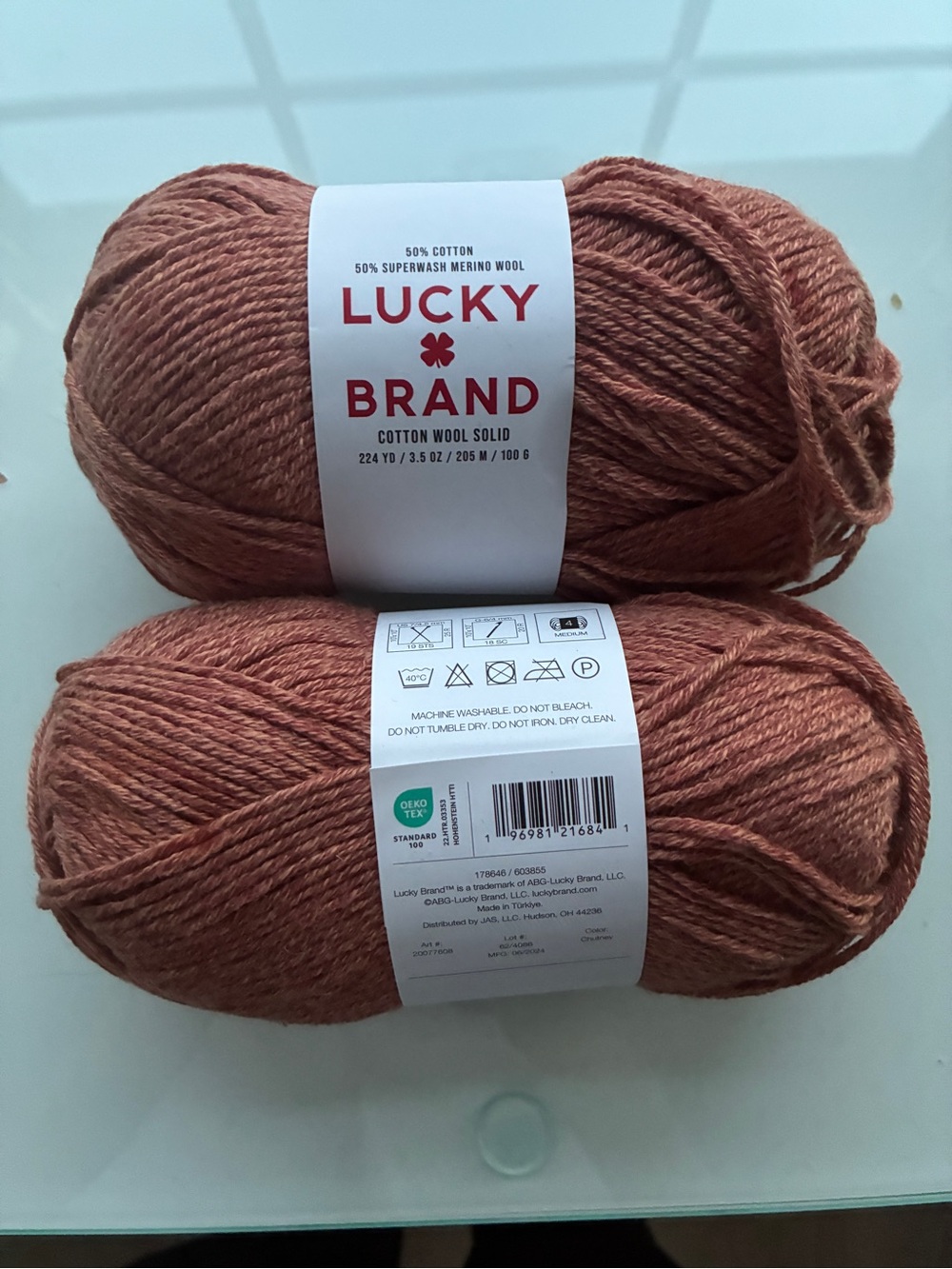 Lucky Brand Cotton Wool Yarn Chutney 2 Skeins 448 Yds Merino